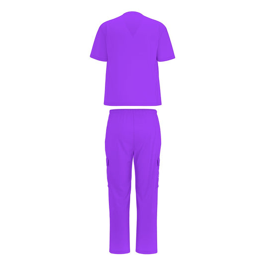 Sixty Eight 93 Logo White Purple Unisex Scrub Set With Six Pockets