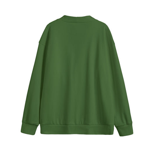 Sixty Eight 93 Logo White Forest Green Unisex V-Neck Knitted Fleece Cardigan