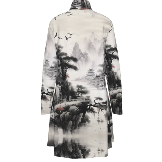 Sixty Eight 93 Logo White & Black Women's High Neck Long Sleeve Dress #18