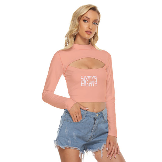 Sixty Eight 93 Logo White Peach Women's Hollow Chest Keyhole Tight Crop Top