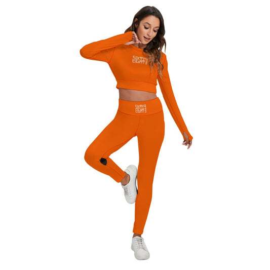 Sixty Eight 93 Logo White Orange Women's Sport Set With Backless Top And Leggings