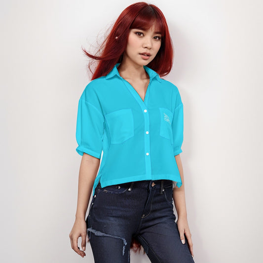 Sixty Eight 93 Logo White Aqua Blue Women's V-Neck Shirt