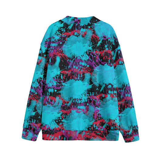 Sixty Eight 93 Logo White Splatter #1.2 Unisex V-Neck Knitted Fleece Cardigan