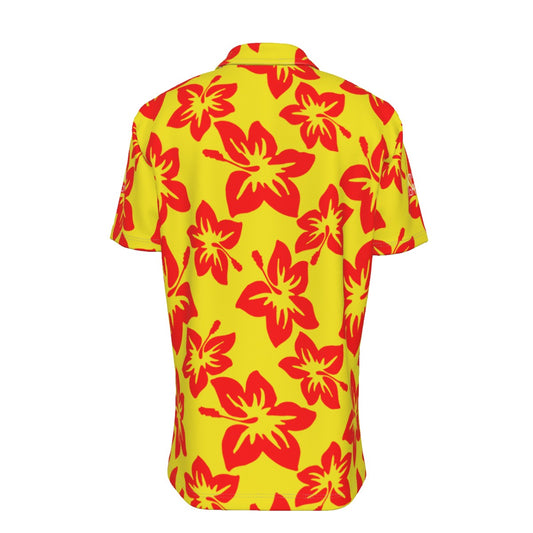 Sixty Eight 93 Logo White Hibiscus Red & Yellow Button Up Shirt
