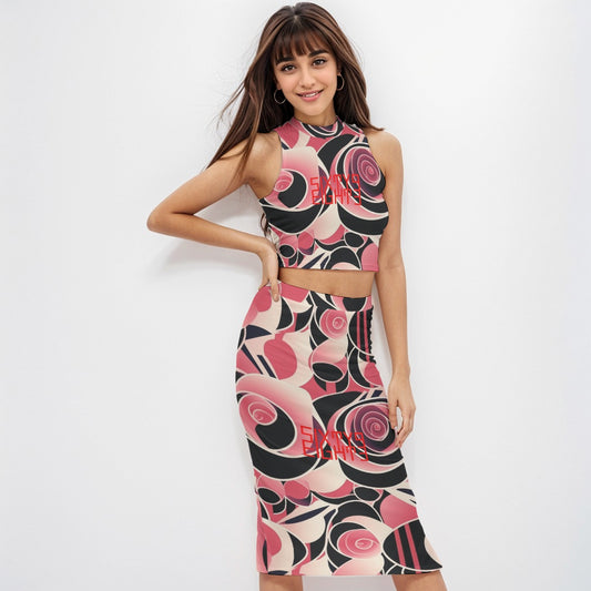 Sixty Eight 93 Logo Red & White Women's Tank Top & Split High Skirt Set #10