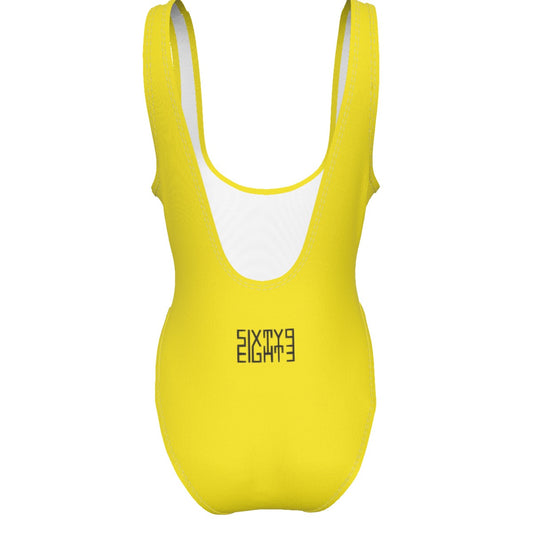 Sixty Eight 93 Logo Black Lemonade Women's High Cut One-Piece Swimsuit