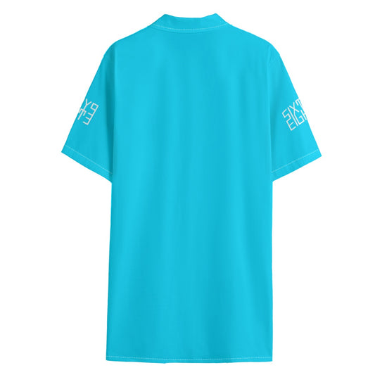 Sixty Eight 93 Logo White Aqua Blue Men's Hawaiian Button Up Shirt