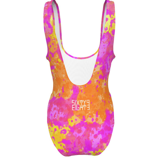 Sixty Eight 93 Logo White POY Women's High Cut One-Piece Swimsuit