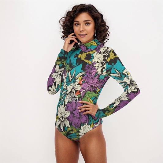 Sixty Eight 93 Logo White & Black Women's Turtleneck Long Sleeve Bodysuit #5