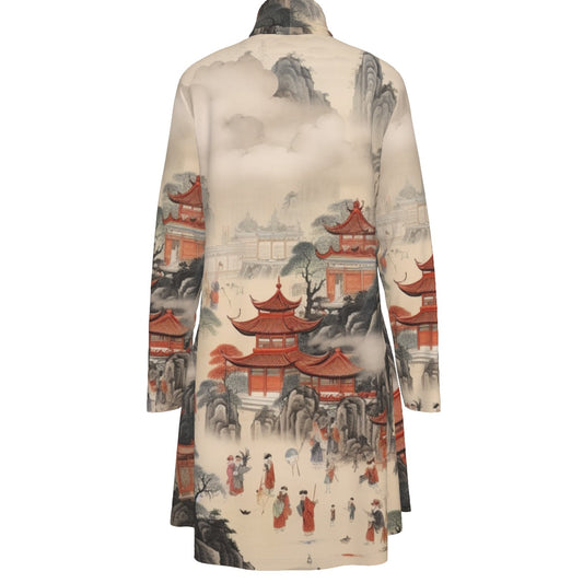 Sixty Eight 93 Logo Red & White Women's High Neck Long Sleeve Dress #19