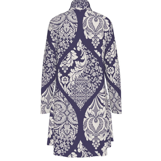 Sixty Eight 93 Logo Black & White Women's High Neck Long Sleeve Dress #10