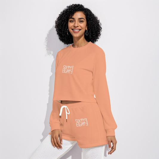 Sixty Eight 93 Logo White Peach Women's Short Sweatshirt And Pants Set