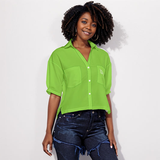 Sixty Eight 93 Logo White Green Apple Women's V-Neck Shirt