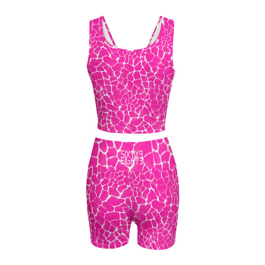 Sixty Eight 93 Logo White Boa Fuchsia Crème Women's Yoga Set