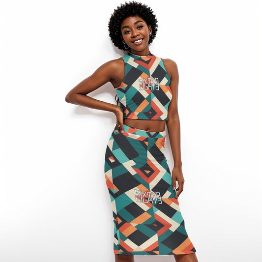 Sixty Eight 93 Logo White & Black Women's Tank Top & Split High Skirt Set #11