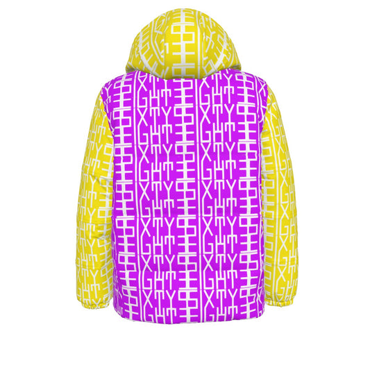 Sixty Eight 93 Infinity Logo White Grape Gold Unisex Hooded Puffer Jacket