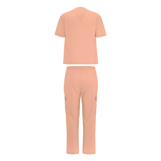 Sixty Eight 93 Logo White Peach Unisex Scrub Set With Six Pockets