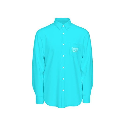 Sixty Eight 93 Logo White Aqua Blue Men's Cotton Long Sleeve Shirt