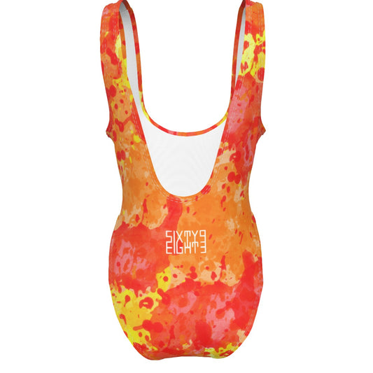 Sixty Eight 93 Logo White Sunburst Women's High Cut One-Piece Swimsuit