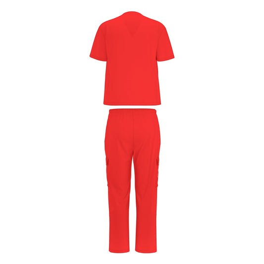 Sixty Eight 93 Logo White Red Unisex Scrub Set With Six Pockets