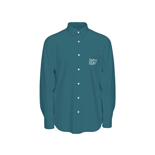 Sixty Eight 93 Logo White Dark Teal Men's Cotton Long Sleeve Shirt