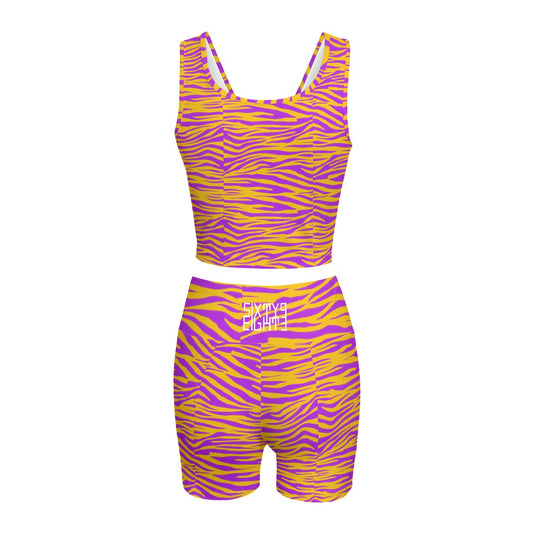 Sixty Eight 93 Logo White Zebra Purange Women's Yoga Set