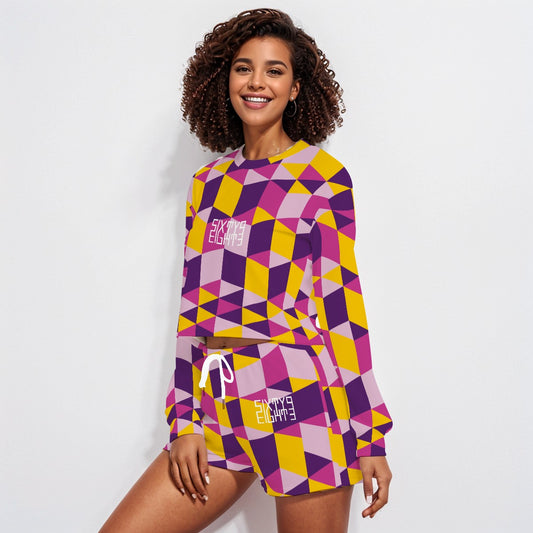 Sixty Eight 93 Logo White Women's Short Sweatshirt And Pants Set #16