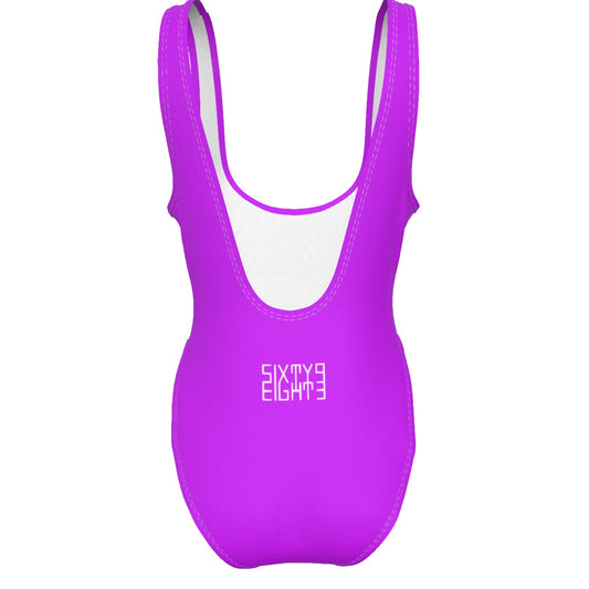 Sixty Eight 93 Logo White Grape Women's High Cut One-Piece Swimsuit