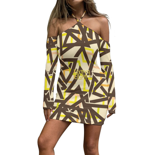 Sixty Eight 93 Logo Gold & White Women's Halter Lace-Up Dress #19