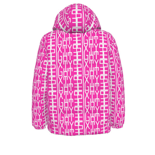 Sixty Eight 93 Infinity Logo White Fuchsia Unisex Hooded Puffer Jacket