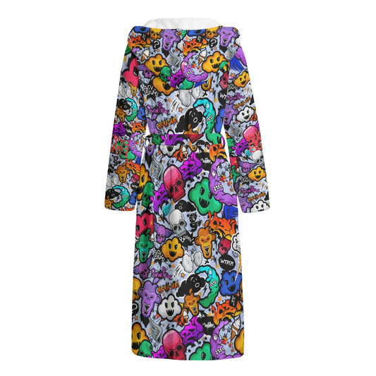 Sixty Eight 93 Logo Red & White Unisex Flannel Hooded Bathrobe #4