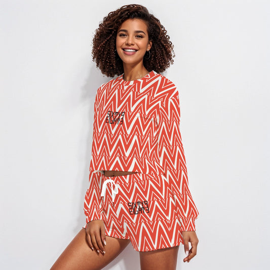 Sixty Eight 93 Logo Black Women's Short Sweatshirt And Pants Set #11