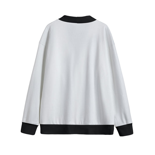 Sixty Eight 93 Logo Black Cookies & Creme Unisex V-Neck Knitted Fleece Cardigan