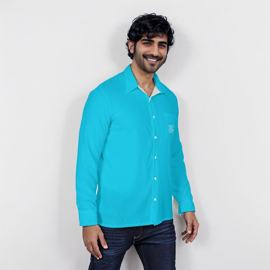 Sixty Eight 93 Logo White Aqua Blue Men's Long Sleeve Shirt