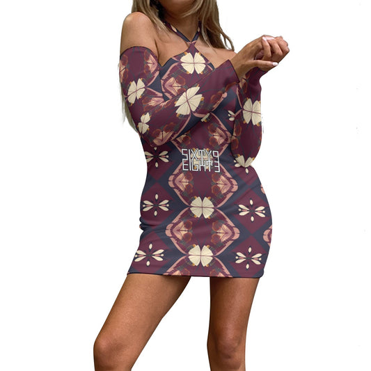 Sixty Eight 93 Logo White & Black Women's Halter Lace-Up Dress #13