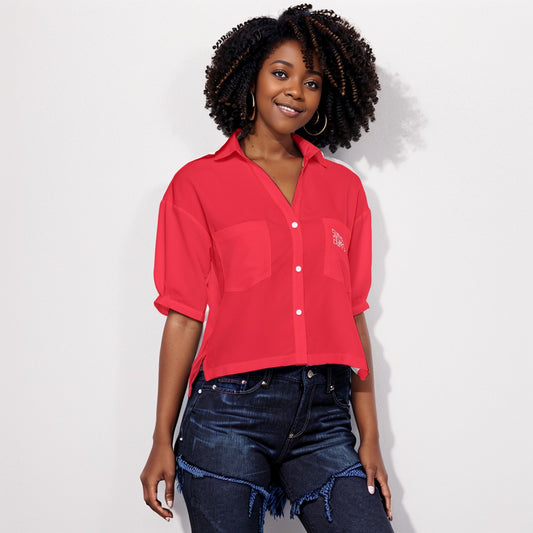 Sixty Eight 93 Logo White Red Women's V-Neck Shirt