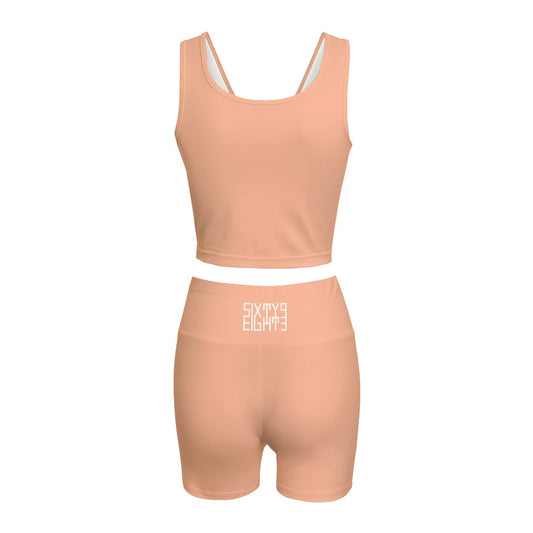 Sixty Eight 93 Logo White Peach Women's Yoga Set