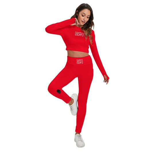 Sixty Eight 93 Logo White Red Women's Sport Set With Backless Top And Leggings