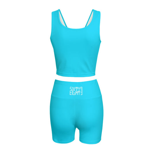 Sixty Eight 93 Logo White Aqua Blue Women's Yoga Set