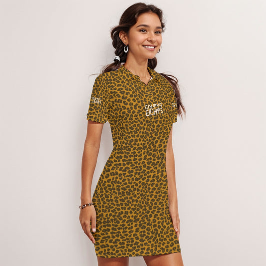 Sixty Eight 93 Logo White Cheetah Orange Women's Polo Collar Dress