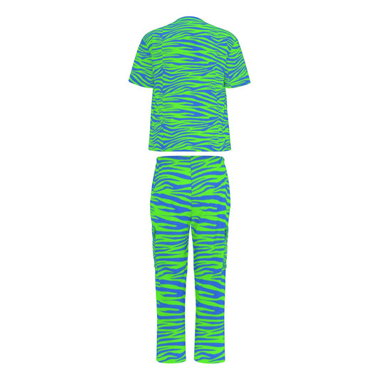 Sixty Eight 93 Logo White Zebra Blueberry Lime Unisex Scrub Set With Six Pockets