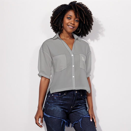 Sixty Eight 93 Logo White Grey Women's V-Neck Shirt