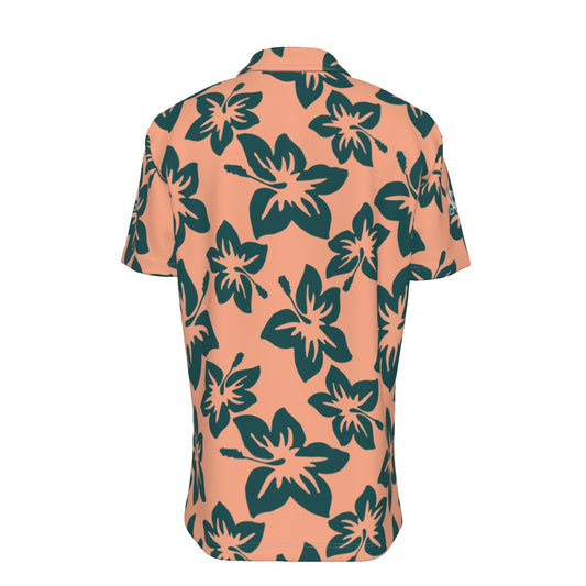 Sixty Eight 93 Logo White Hibiscus Dark Teal Peach Button Up Shirt