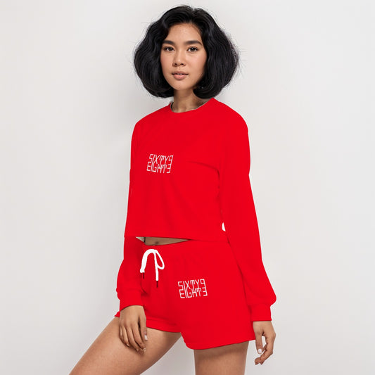 Sixty Eight 93 Logo White Red Women's Short Sweatshirt And Pants Set