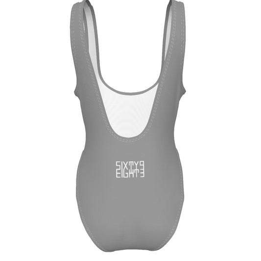 Sixty Eight 93 Logo White Grey Women's High Cut One-Piece Swimsuit