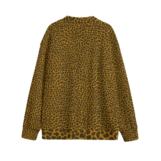 Sixty Eight 93 Logo White Cheetah Orange Unisex V-Neck Knitted Fleece Cardigan