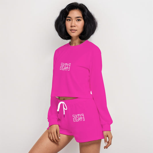 Sixty Eight 93 Logo White Fuchsia Women's Short Sweatshirt And Pants Set