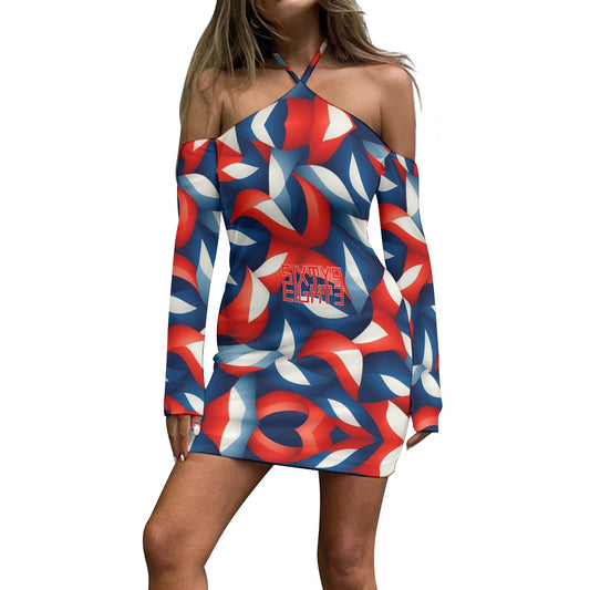 Sixty Eight 93 Logo Red & White Women's Halter Lace-Up Dress #15