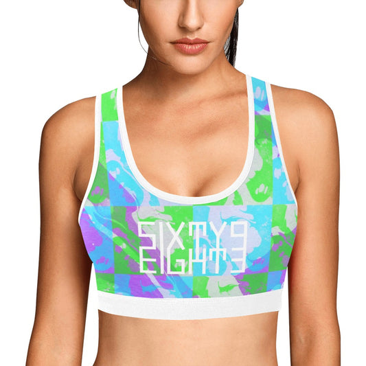 Sixty Eight 93 Logo White Marble #3 Sports Bra