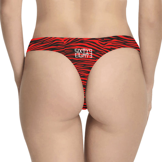 Sixty Eight 93 Logo White Zebra Red Thong